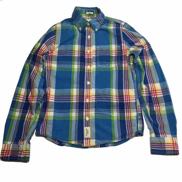 Abercrombie & Fitch Muscle Button Shirt S Blue Plaid‎ Mens - Picture 1 of 4